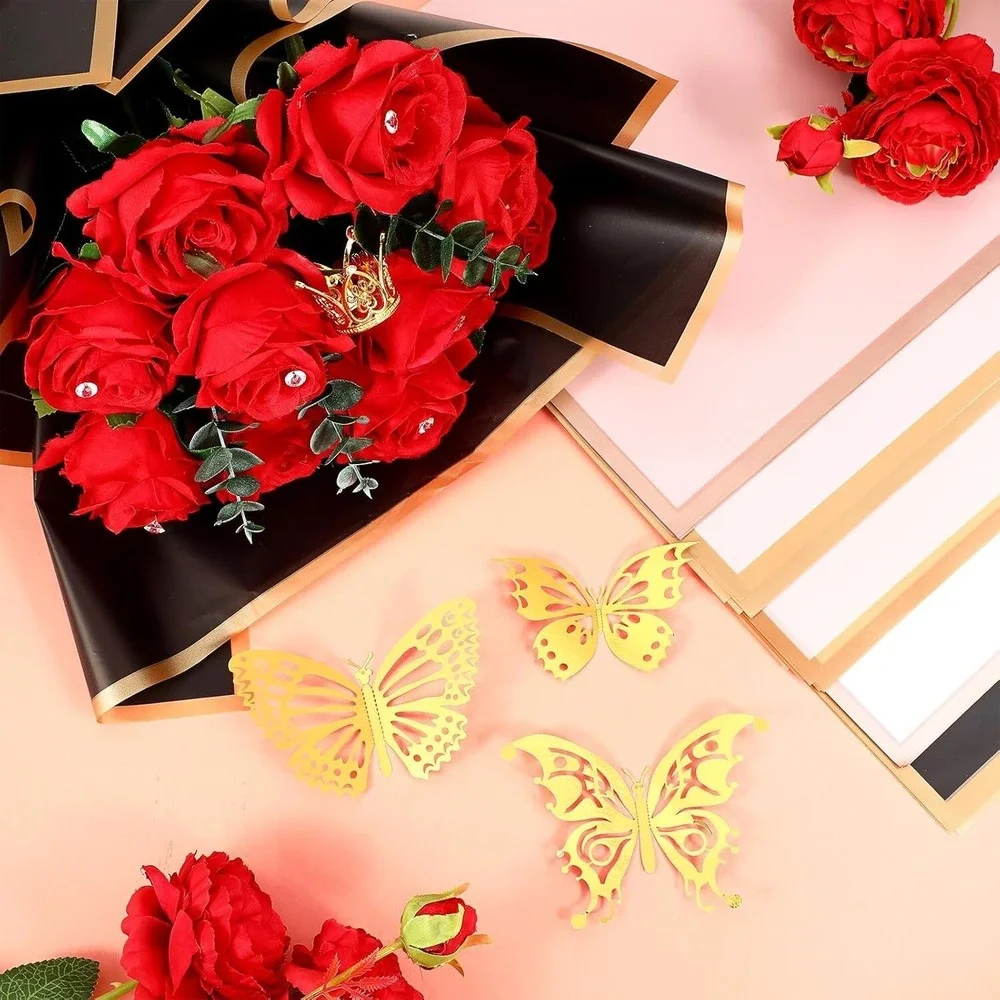 Seajan 50 Sheets Flower Wrapping Paper Set Bouquet Ribbons Pins Crowns Fresh